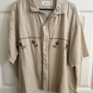 Abercrombie and Fitch Linen Embroidered Shirt - Beige and Red